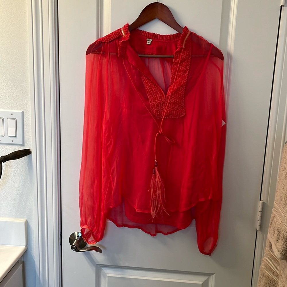 Red see through top with tank top underneath